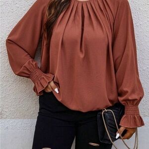 SHEIN Terracotta Pleated Blouse(#013)